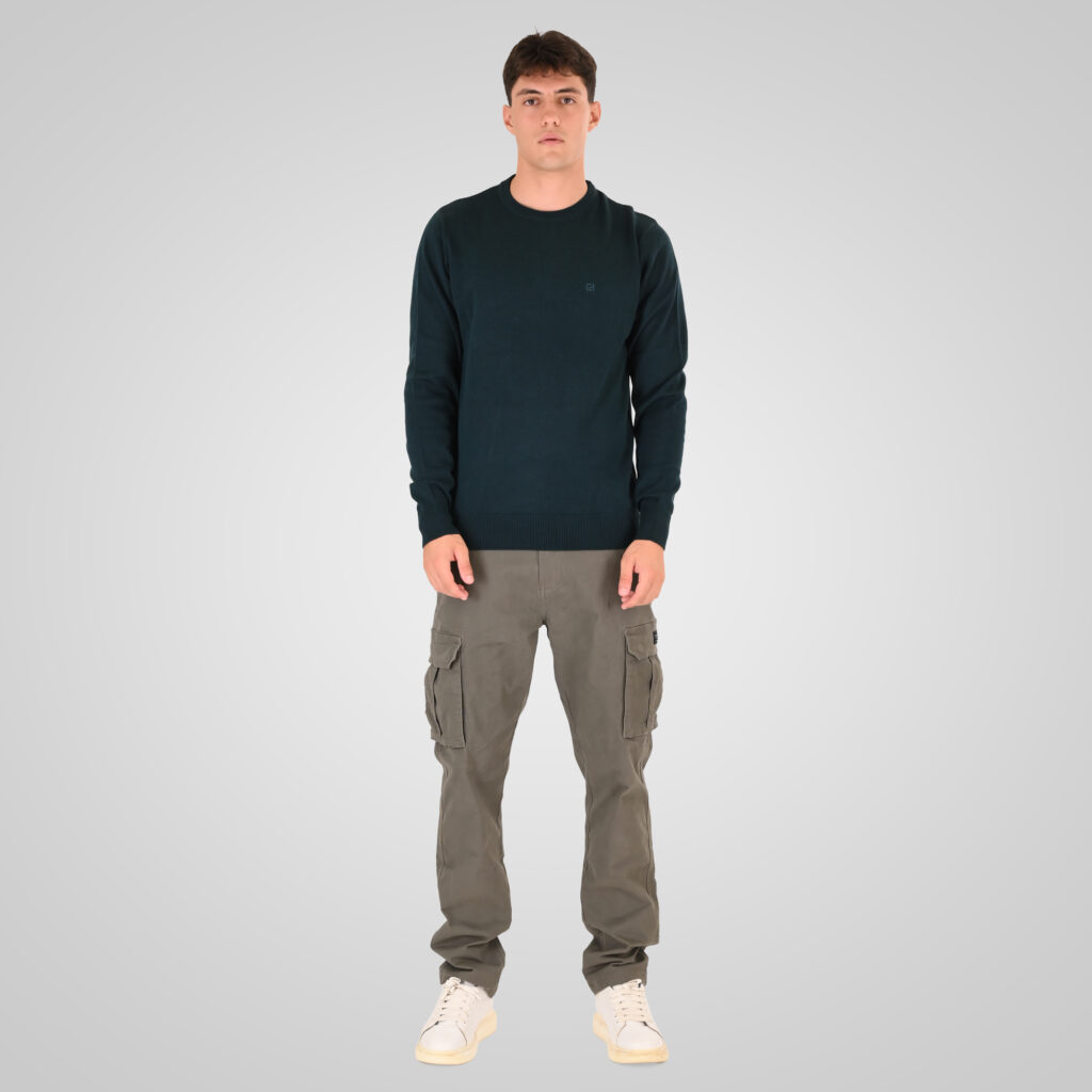 262RKNIT-8050 KNITS CREWNECK WITH DENSE EMBROIDERY DK TEAL MELANGE