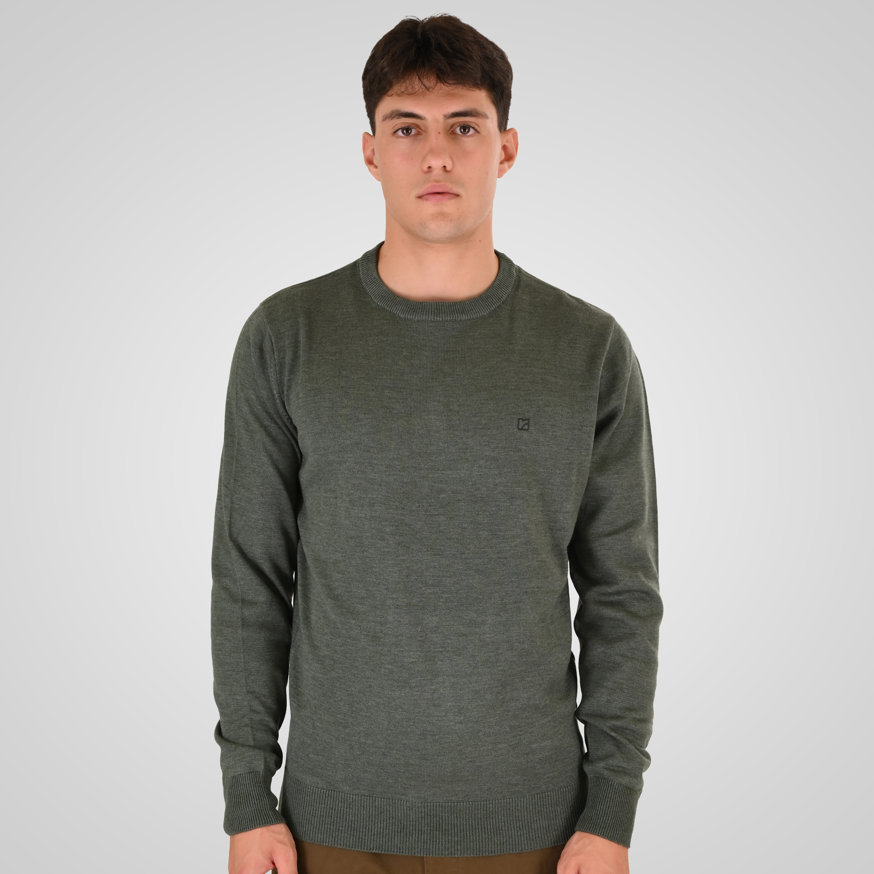 262RKNIT-8050 KNITS CREWNECK WITH DENSE EMBROIDERY GREY GREEN MELANGE - Image 1