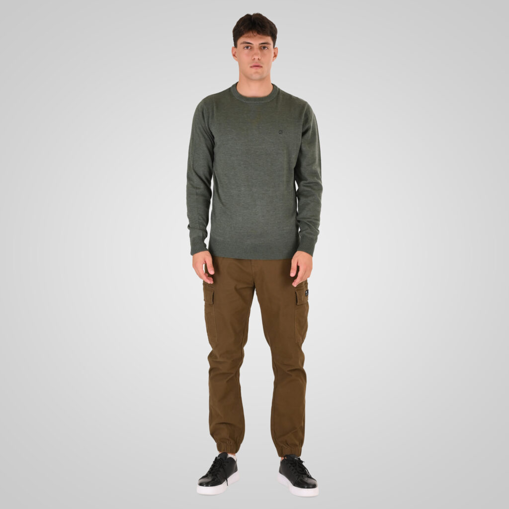 262RKNIT-8050 KNITS CREWNECK WITH DENSE EMBROIDERY GREY GREEN MELANGE