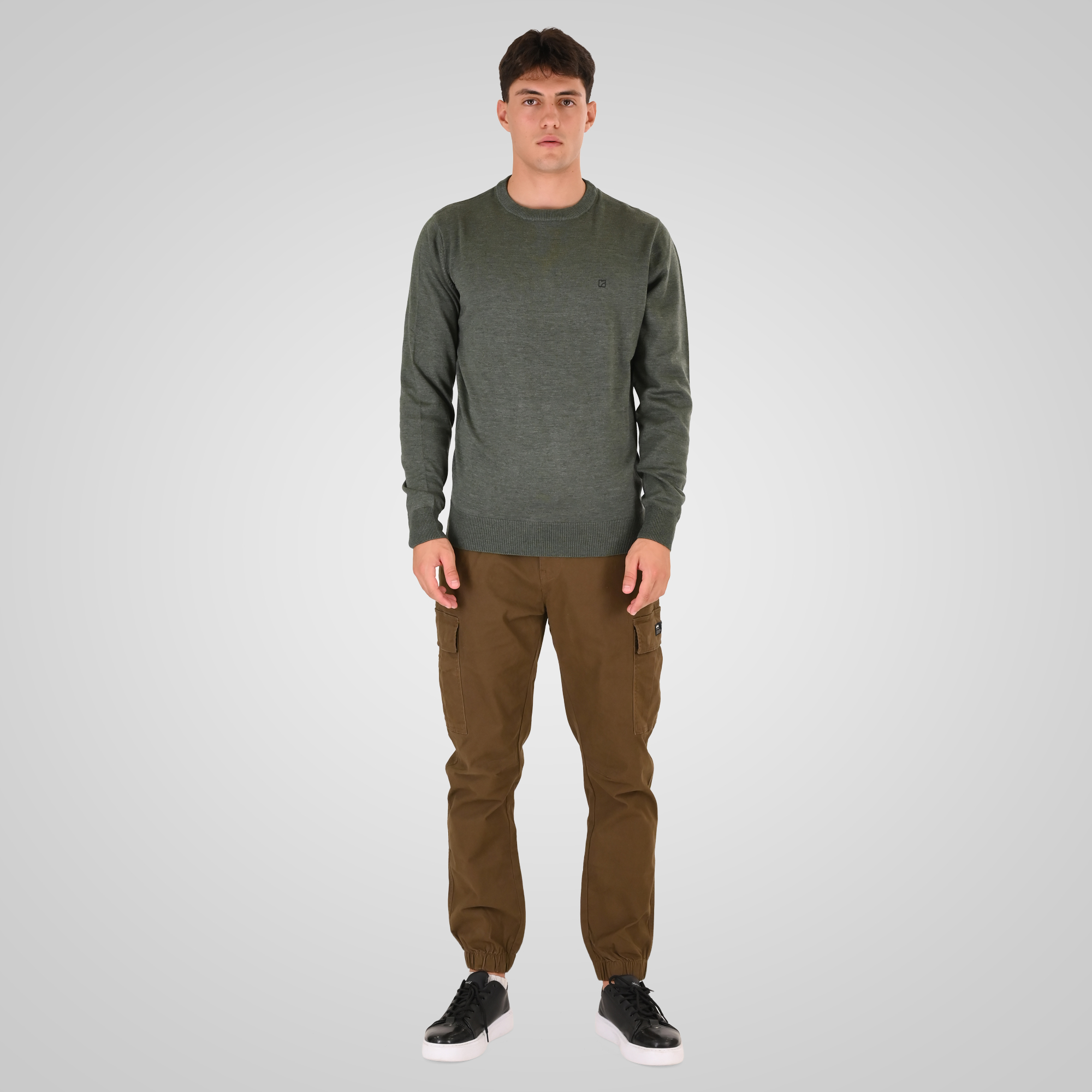 262RKNIT-8050 KNITS CREWNECK WITH DENSE EMBROIDERY GREY GREEN MELANGE - Image 2