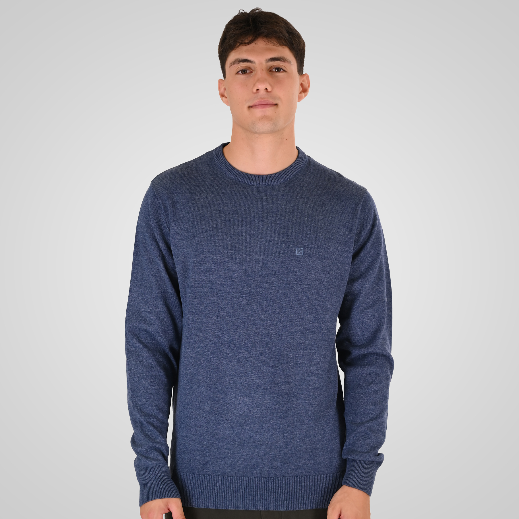 262RKNIT-8050 KNITS CREWNECK WITH DENSE EMBROIDERY INDIGO MELANGE - Image 1