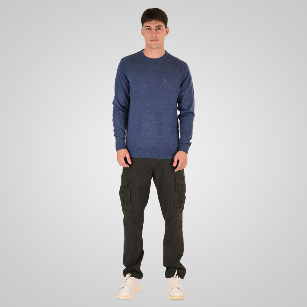262RKNIT-8050 KNITS CREWNECK WITH DENSE EMBROIDERY INDIGO MELANGE