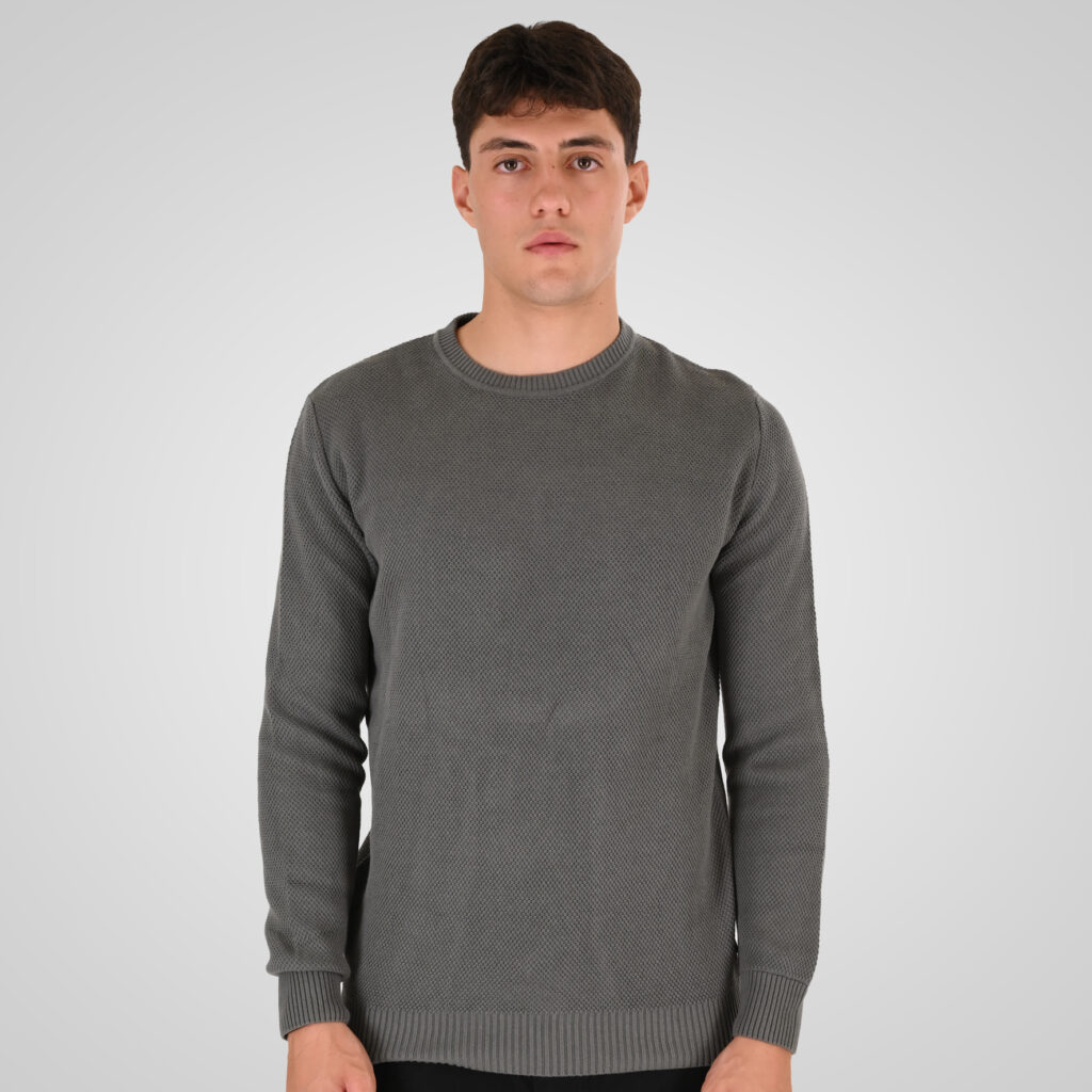262RKNIT-8050 KNITS CREWNECK WITH DENSE EMBROIDERY KHAKI MELANGE
