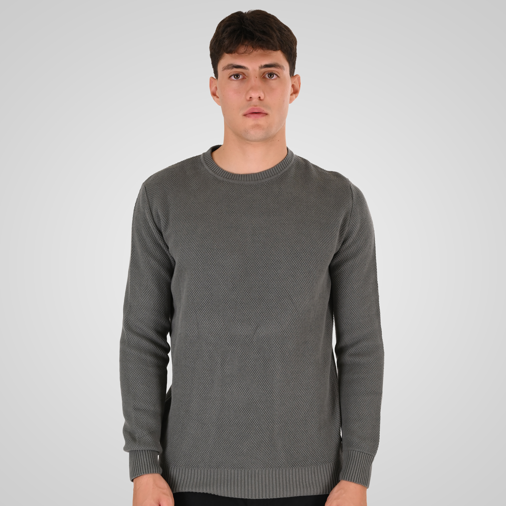 262RKNIT-8050 KNITS CREWNECK WITH DENSE EMBROIDERY KHAKI MELANGE - Image 1