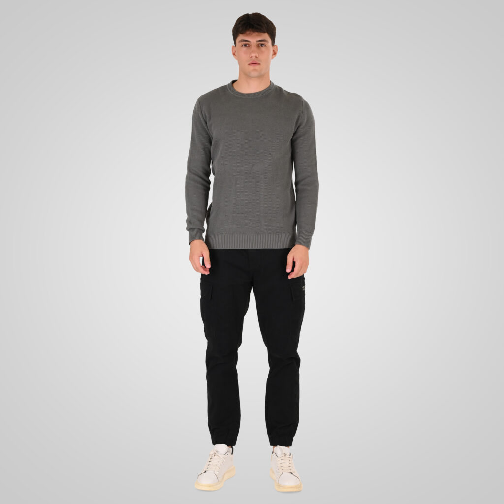 262RKNIT-8050 KNITS CREWNECK WITH DENSE EMBROIDERY KHAKI MELANGE