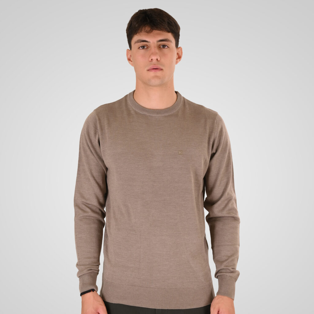 262RKNIT-8050 KNITS CREWNECK WITH DENSE EMBROIDERY MD BEIGE MELANGE