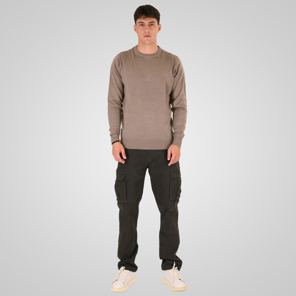 262RKNIT-8050 KNITS CREWNECK WITH DENSE EMBROIDERY MD BEIGE MELANGE