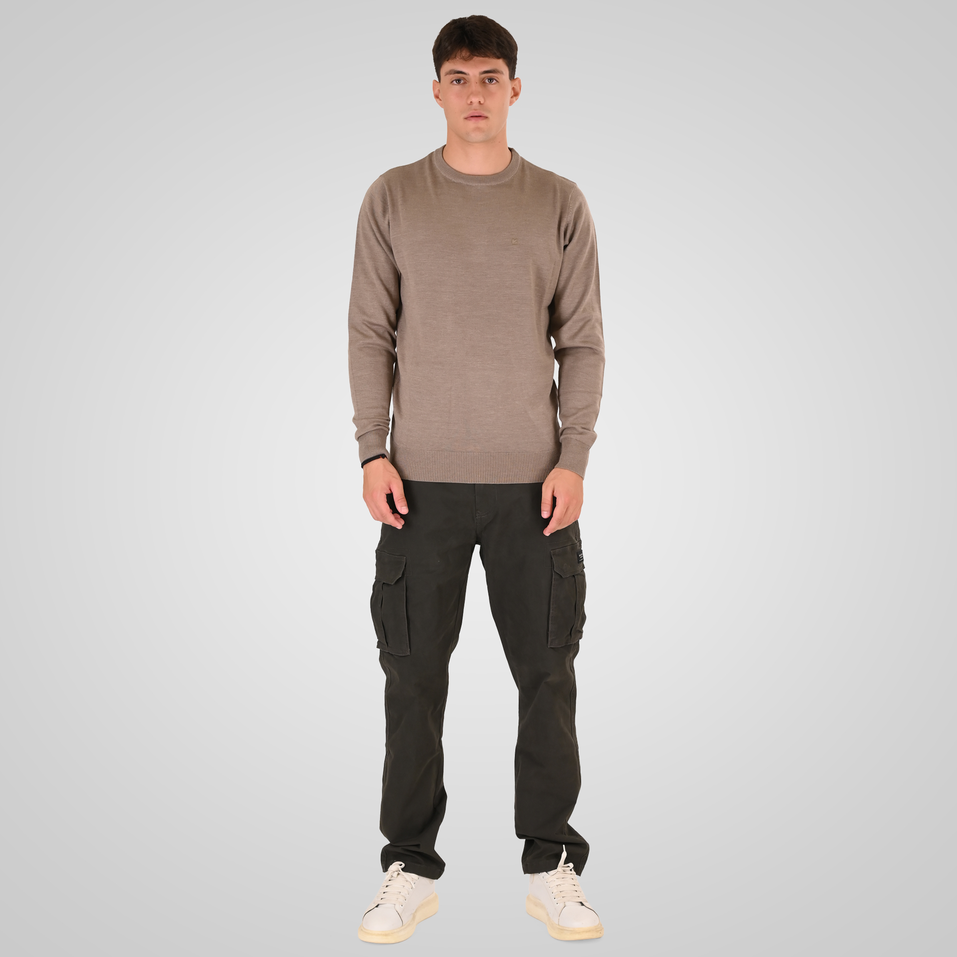 262RKNIT-8050 KNITS CREWNECK WITH DENSE EMBROIDERY MD BEIGE MELANGE - Image 2