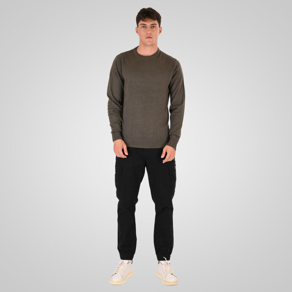 262RKNIT-8050 KNITS CREWNECK WITH DENSE EMBROIDERY MOSS GREEN MELANGE