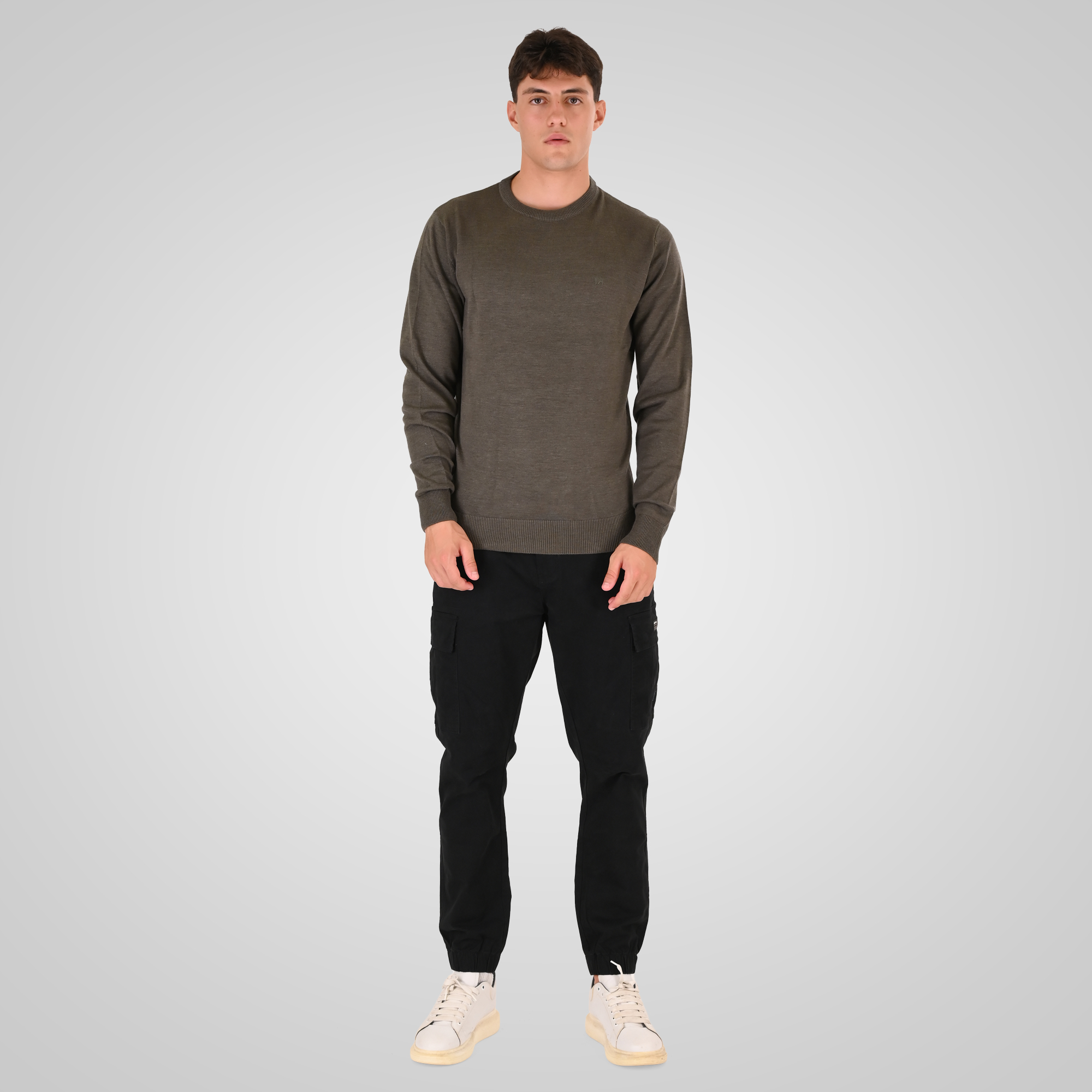 262RKNIT-8050 KNITS CREWNECK WITH DENSE EMBROIDERY MOSS GREEN MELANGE - Image 2