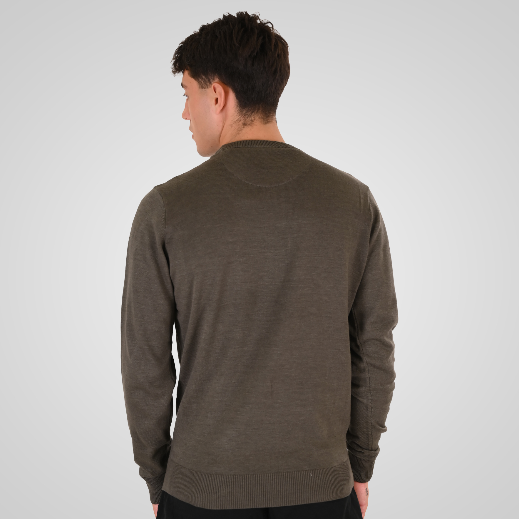 262RKNIT-8050 KNITS CREWNECK WITH DENSE EMBROIDERY MOSS GREEN MELANGE - Image 3