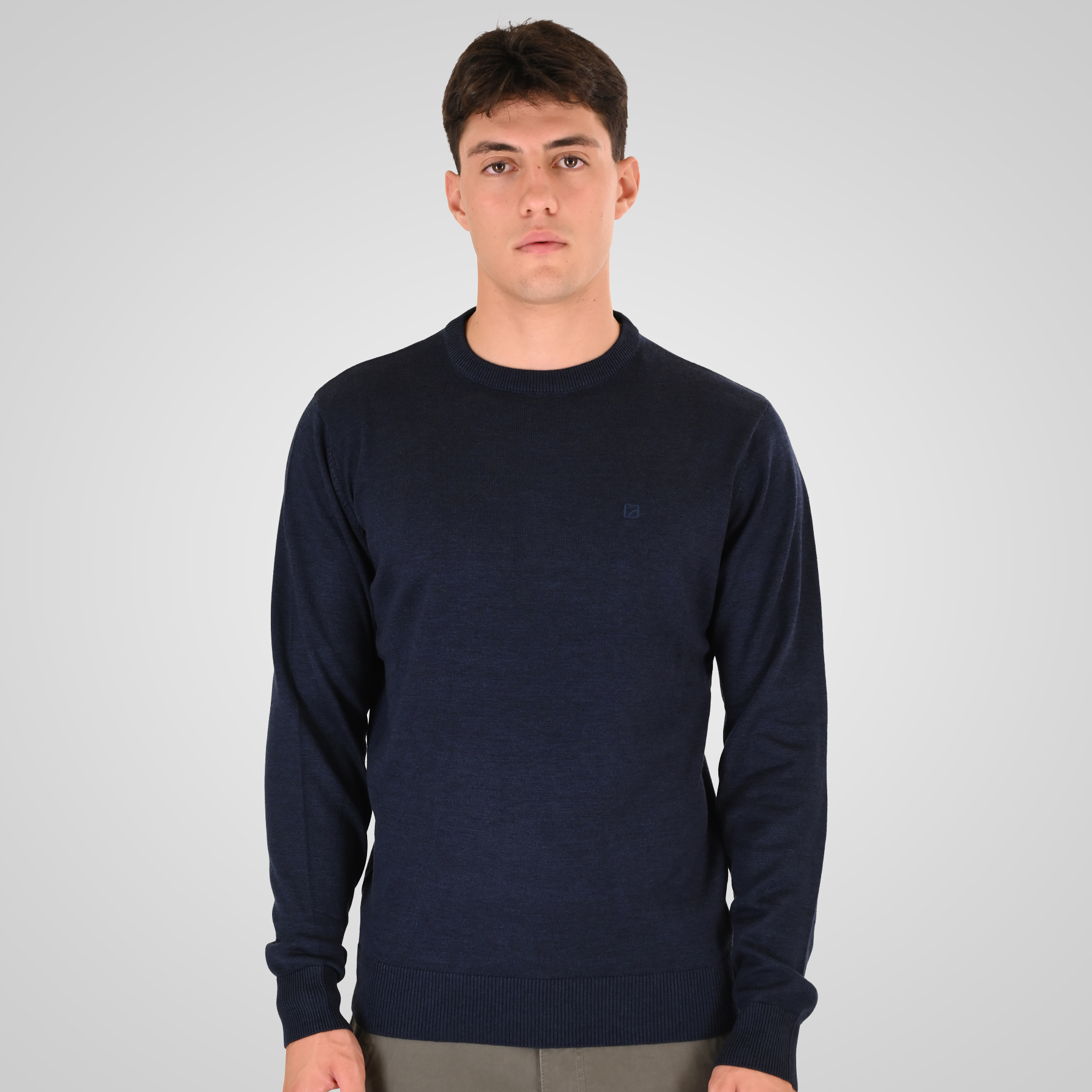 262RKNIT-8050 KNITS CREWNECK WITH DENSE EMBROIDERY NAVY MELANGE - Image 1