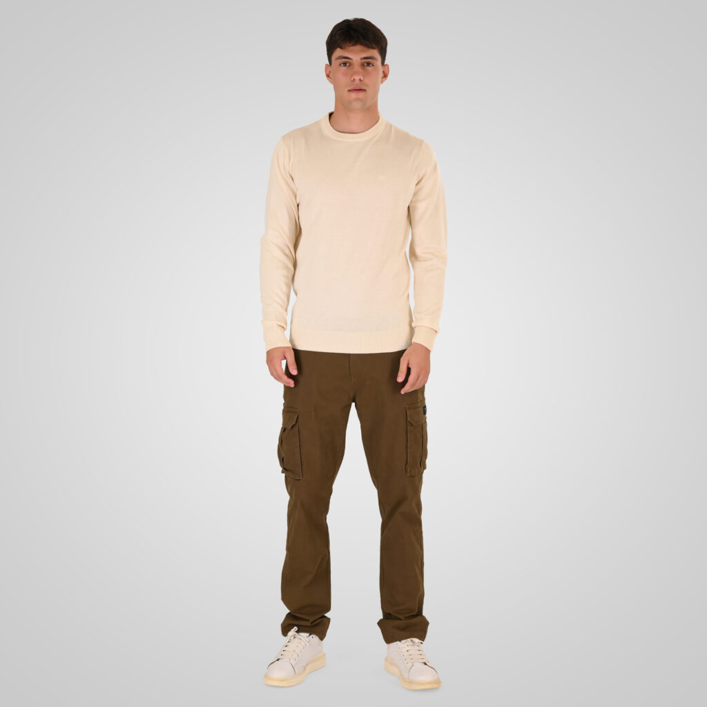 262RKNIT-8050 KNITS CREWNECK WITH DENSE EMBROIDERY OFF WHITE MELANGE