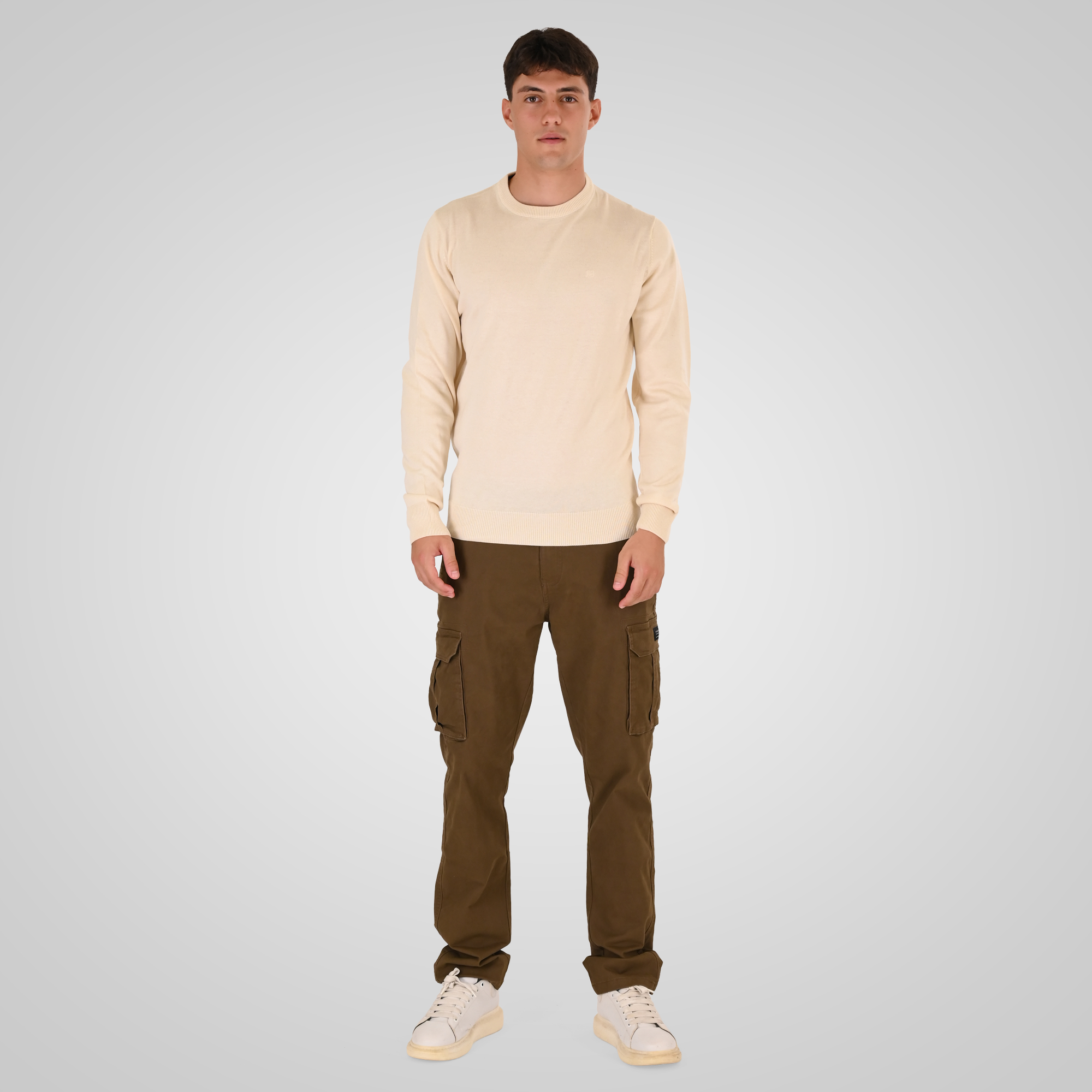 262RKNIT-8050 KNITS CREWNECK WITH DENSE EMBROIDERY OFF WHITE MELANGE - Image 2