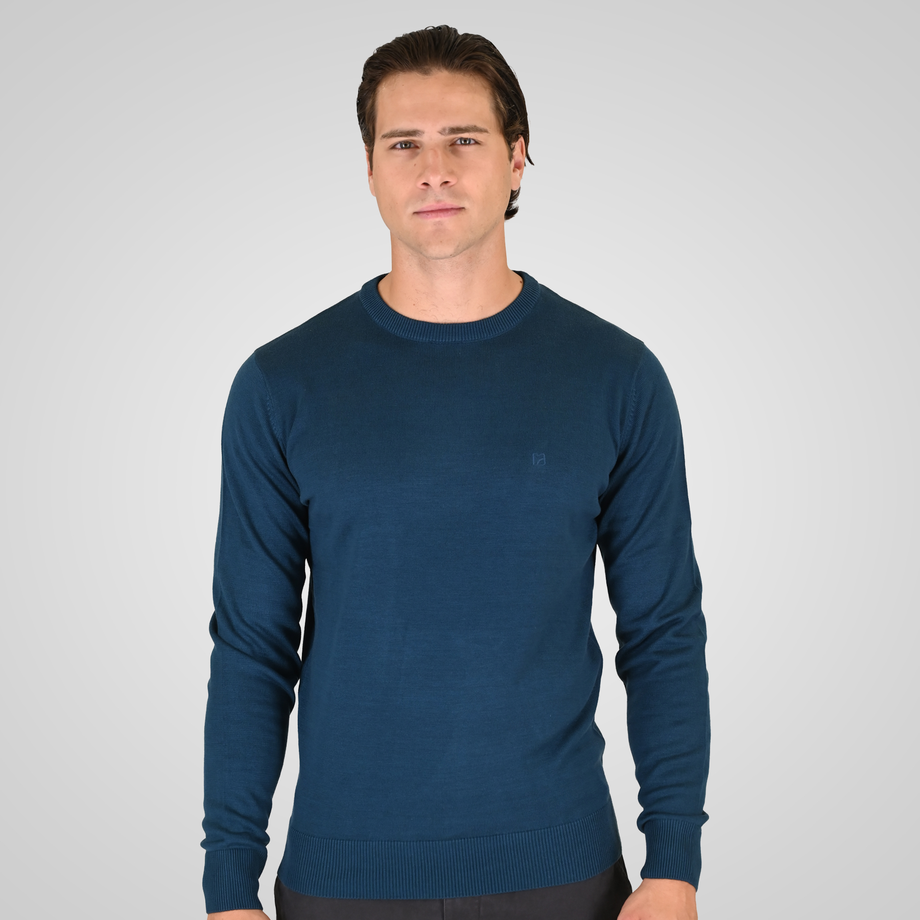 262RKNIT-8050 KNITS CREWNECK WITH DENSE EMBROIDERY PETROL MELANGE - Image 1