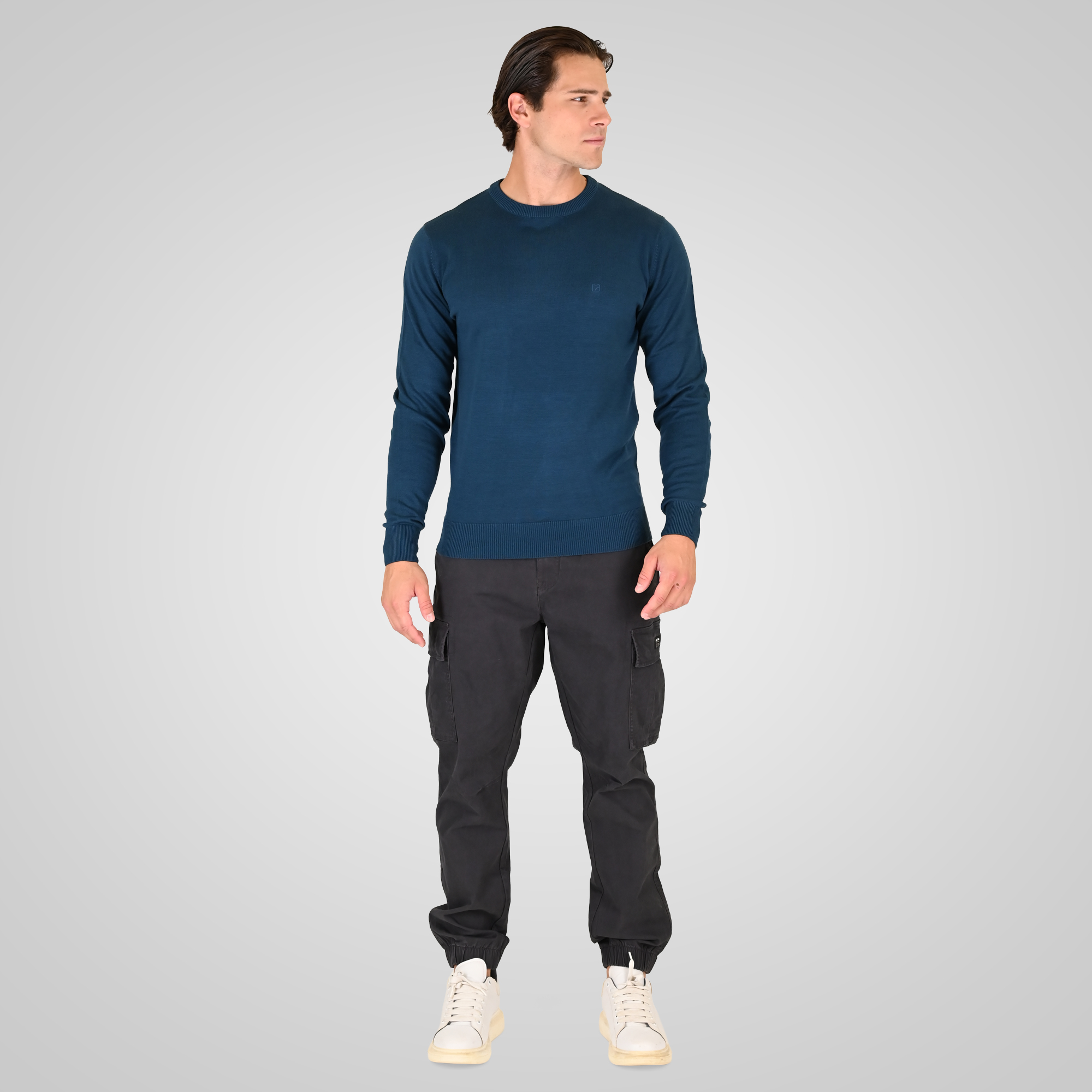 262RKNIT-8050 KNITS CREWNECK WITH DENSE EMBROIDERY PETROL MELANGE - Image 2