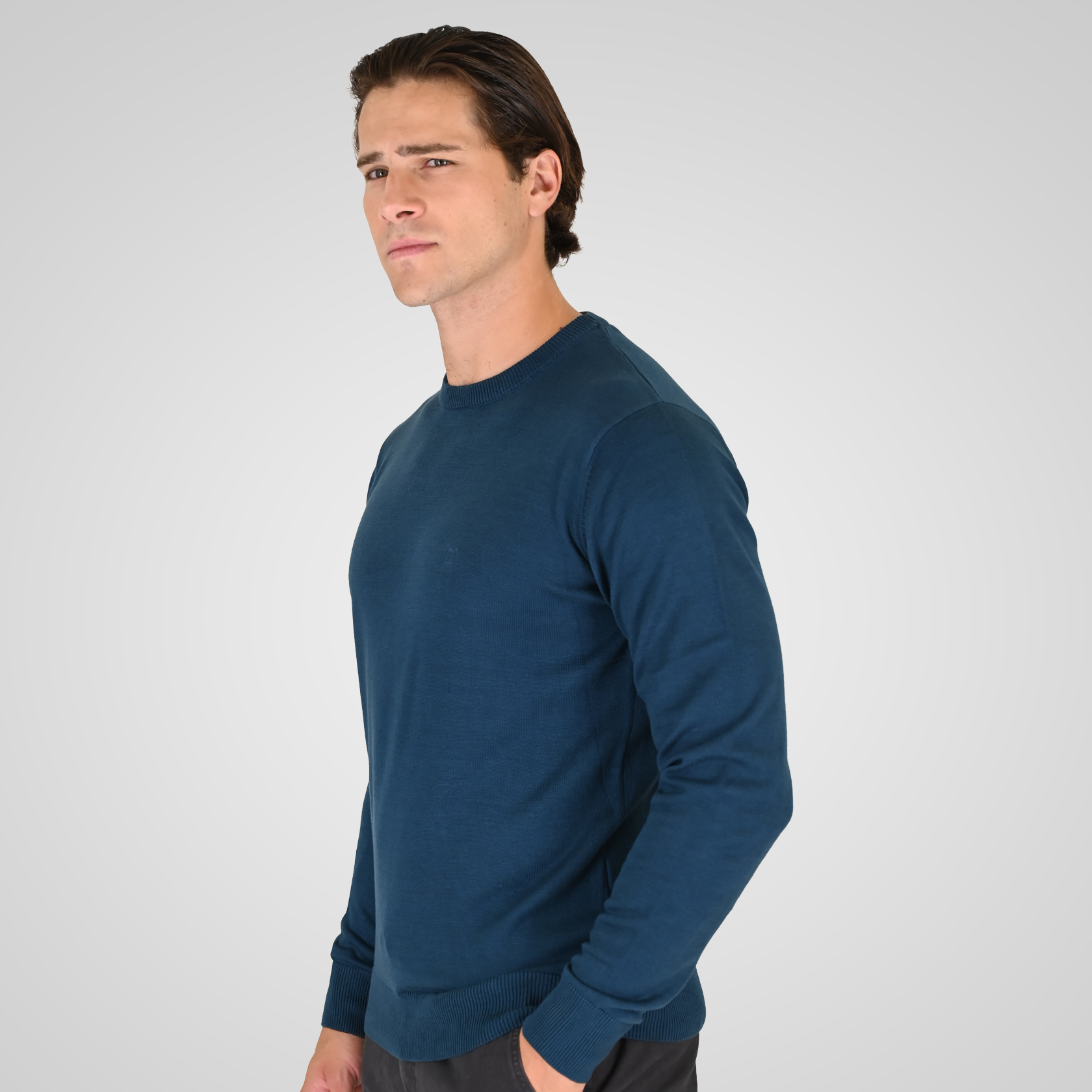 262RKNIT-8050 KNITS CREWNECK WITH DENSE EMBROIDERY PETROL MELANGE - Image 3