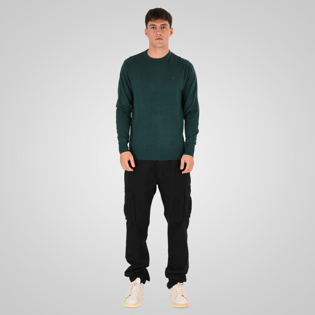 262RKNIT-8050 KNITS CREWNECK WITH DENSE EMBROIDERY PINE MELANGE