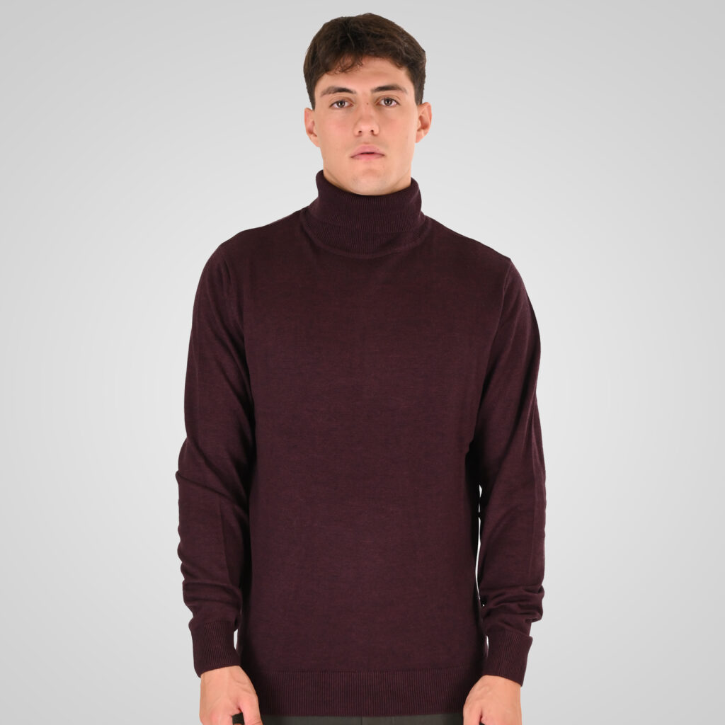 262RKNIT-8051 KNITS ROLL NECK BORDEAUX MELANGE