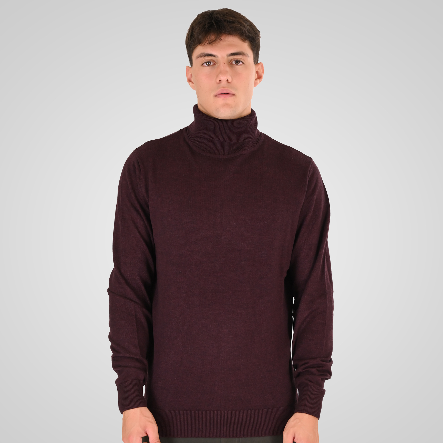 262RKNIT-8051 KNITS ROLL NECK BORDEAUX MELANGE - Image 1