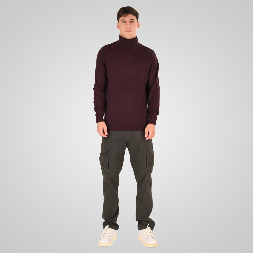 262RKNIT-8051 KNITS ROLL NECK BORDEAUX MELANGE
