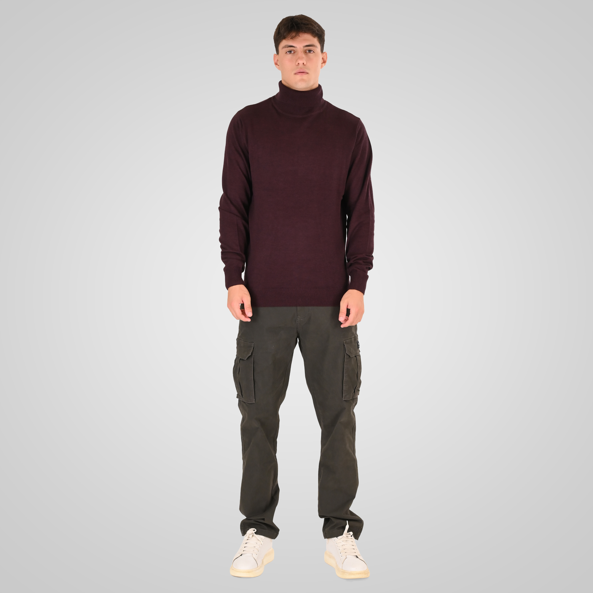 262RKNIT-8051 KNITS ROLL NECK BORDEAUX MELANGE - Image 2