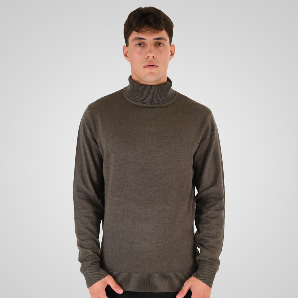 262RKNIT-8051 KNITS ROLL NECK KHAKI MELANGE