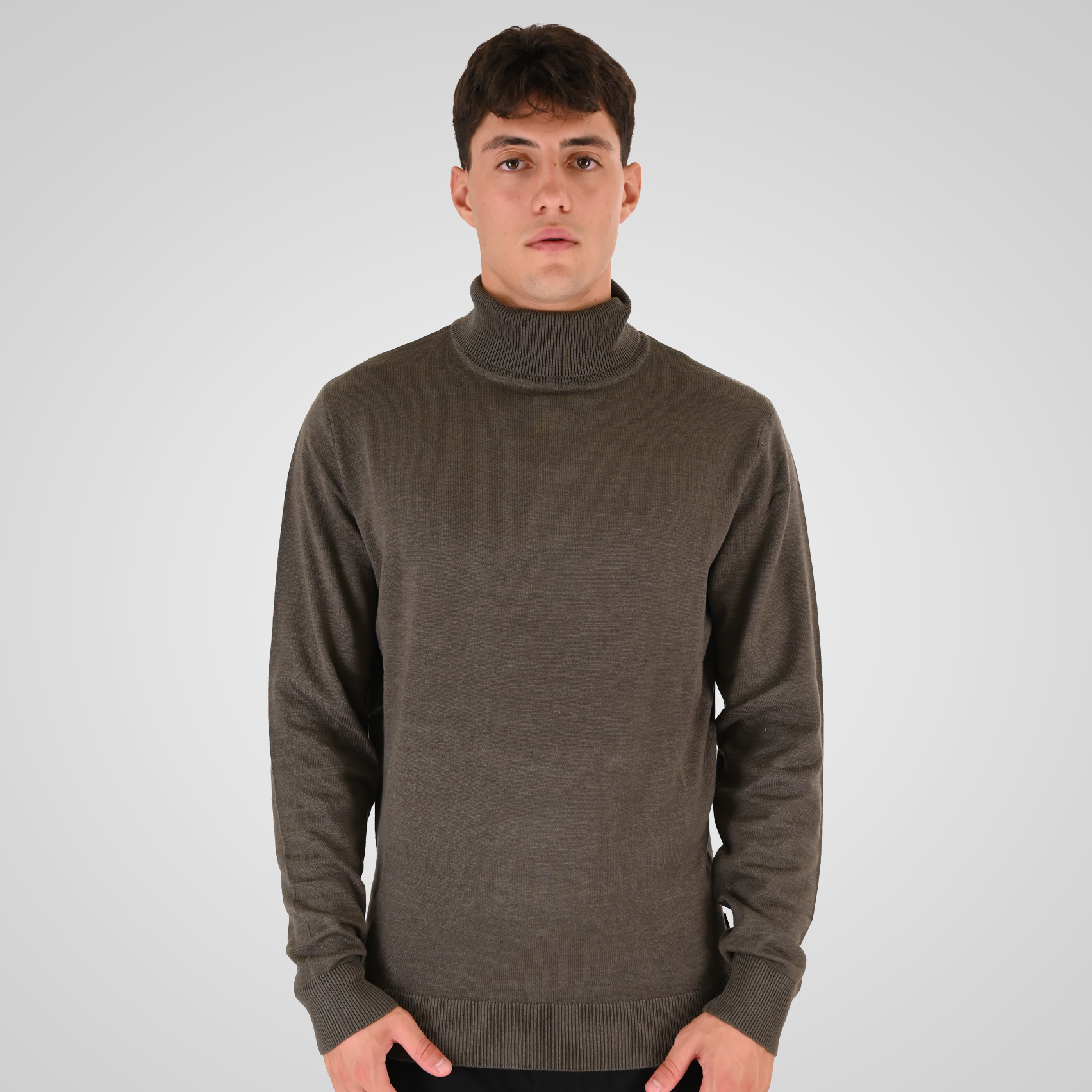 262RKNIT-8051 KNITS ROLL NECK KHAKI MELANGE - Image 1