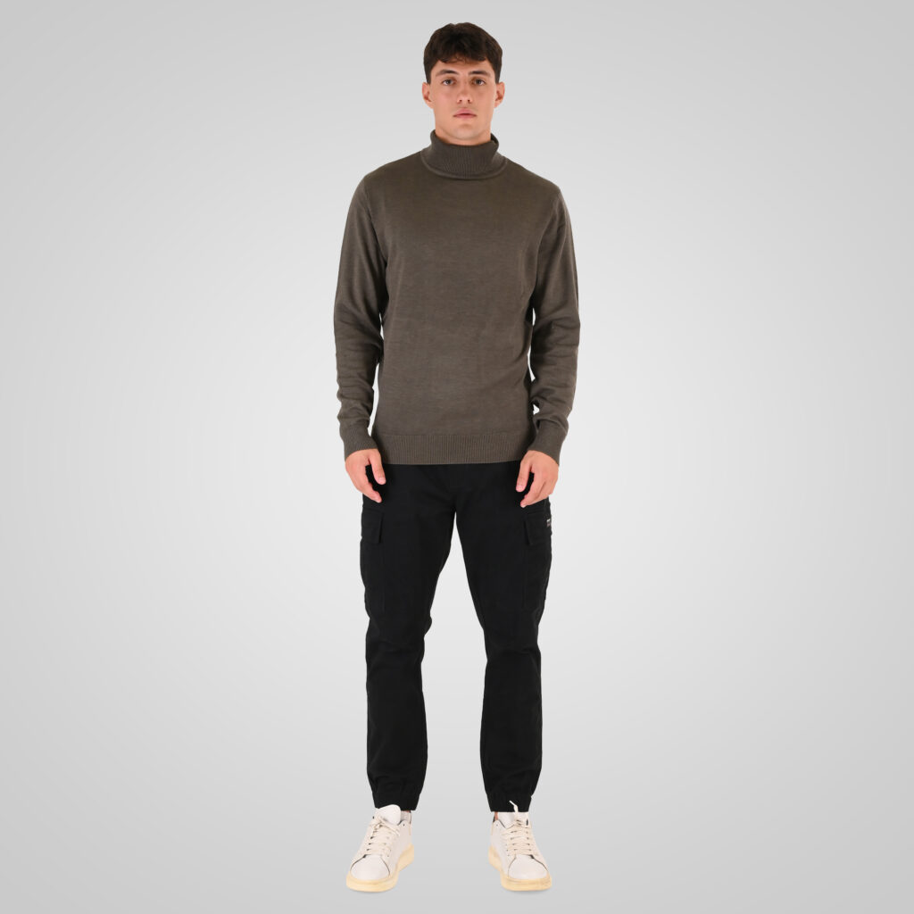 262RKNIT-8051 KNITS ROLL NECK KHAKI MELANGE