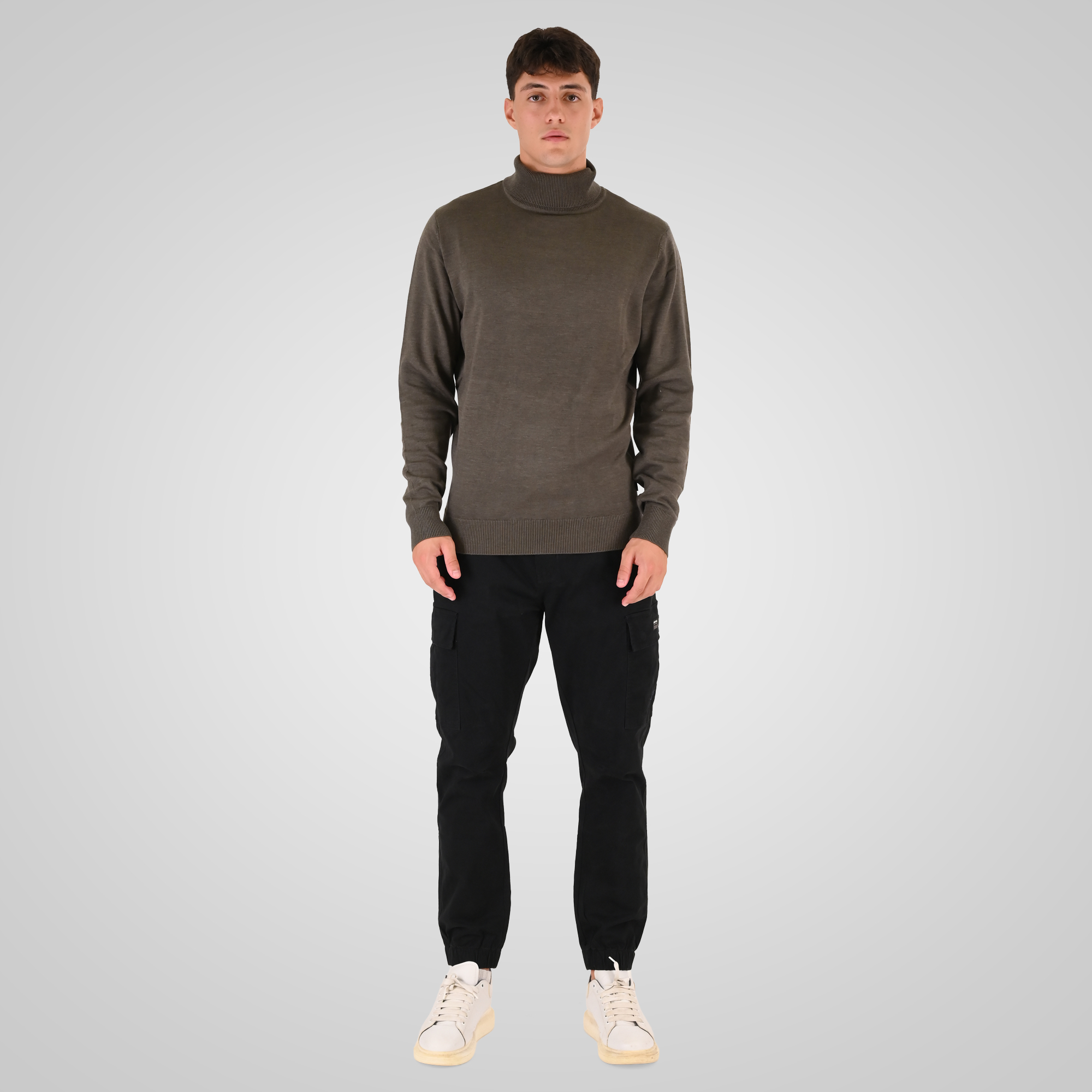 262RKNIT-8051 KNITS ROLL NECK KHAKI MELANGE - Image 2