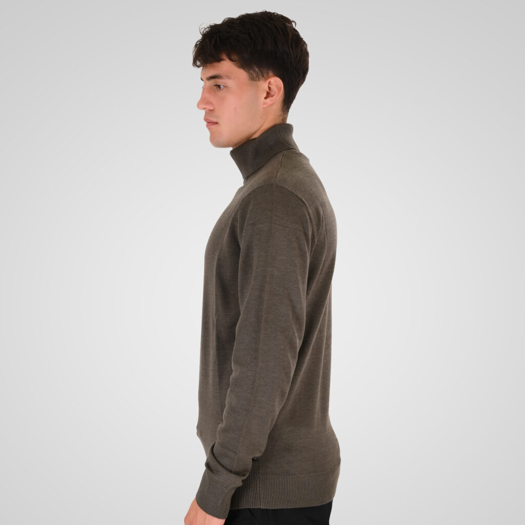 262RKNIT-8051 KNITS ROLL NECK KHAKI MELANGE