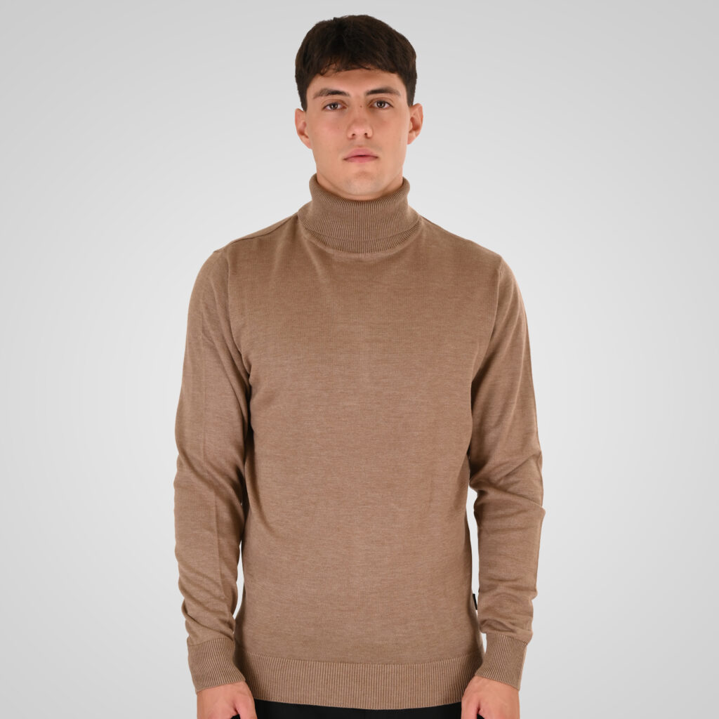 262RKNIT-8051 KNITS ROLL NECK MD BEIGE MELANGE