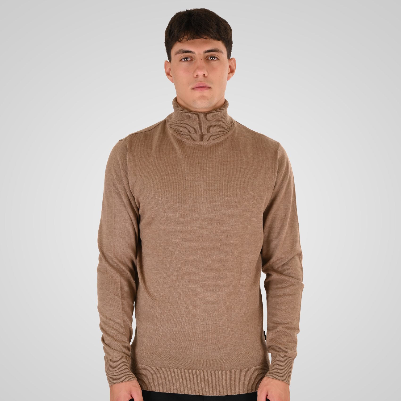262RKNIT-8051 KNITS ROLL NECK MD BEIGE MELANGE - Image 1