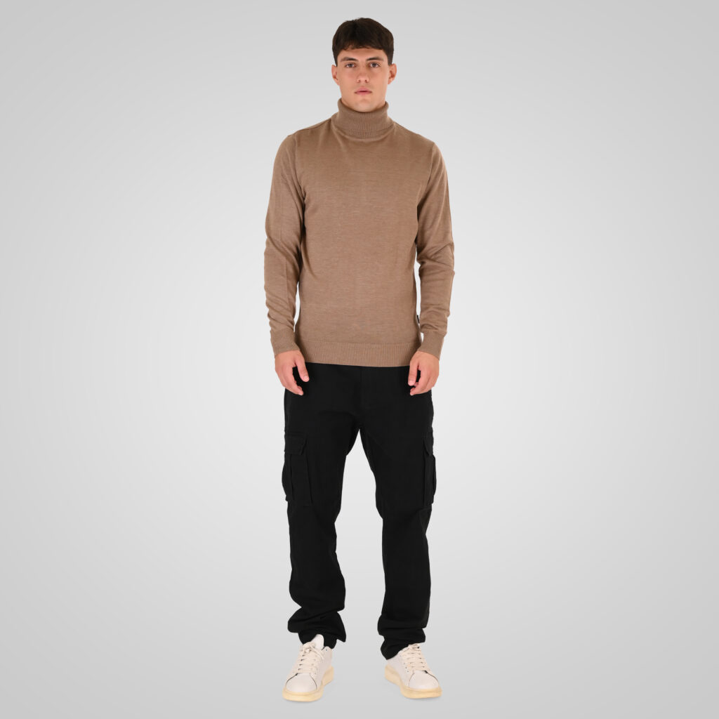 262RKNIT-8051 KNITS ROLL NECK MD BEIGE MELANGE