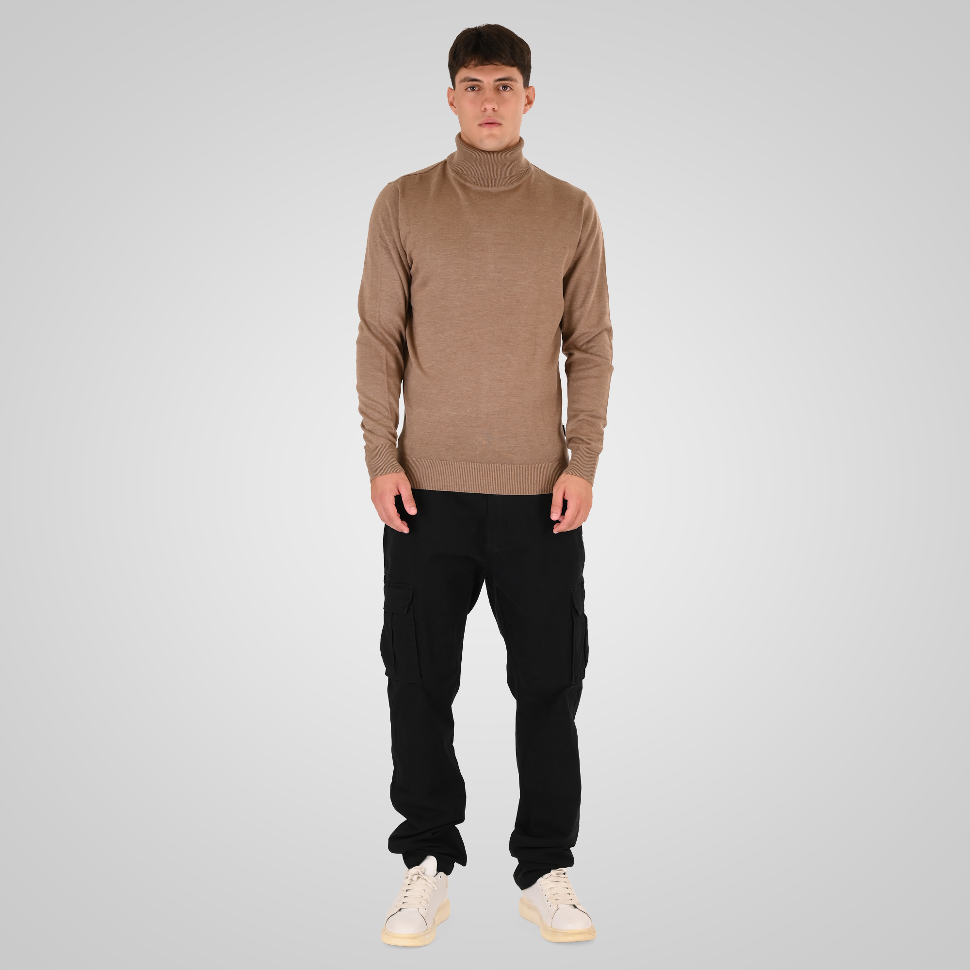 262RKNIT-8051 KNITS ROLL NECK MD BEIGE MELANGE - Image 2