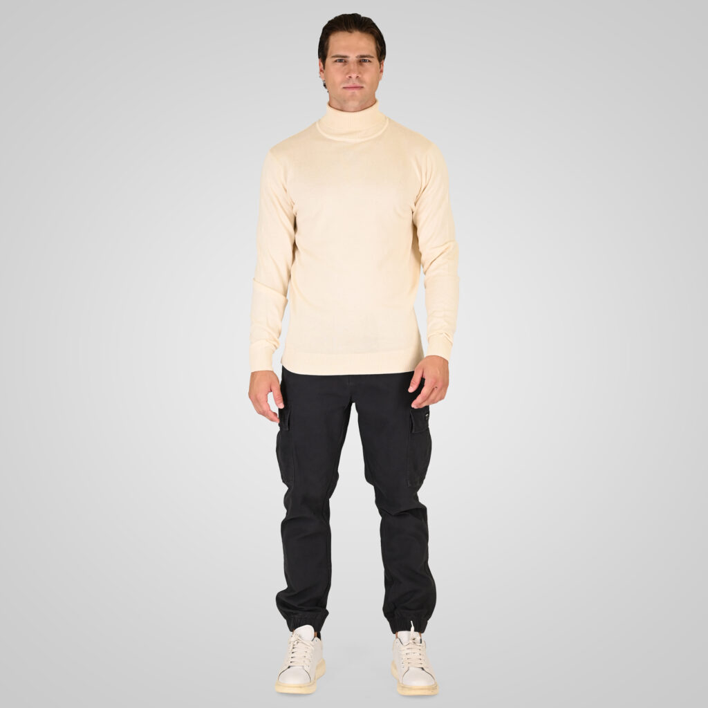 262RKNIT-8051 KNITS ROLL NECK OFF WHITE MELANGE