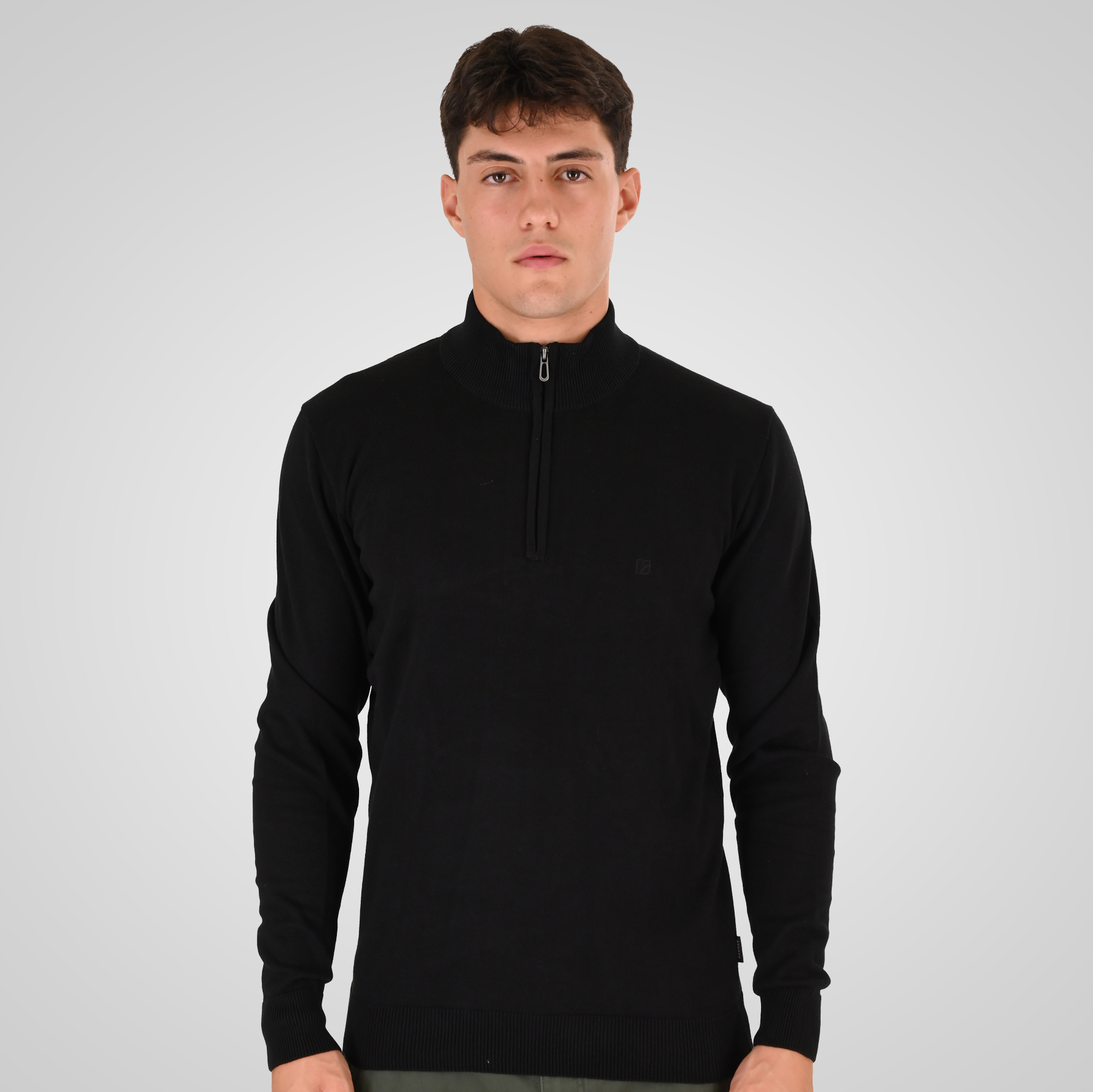 262RKNIT-8052 KNITS HALF-ZIP WITH DENSE EMBROIDERY BLACK - Image 1