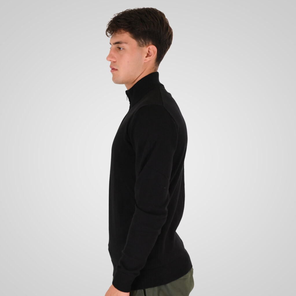 262RKNIT-8052 KNITS HALF-ZIP WITH DENSE EMBROIDERY BLACK