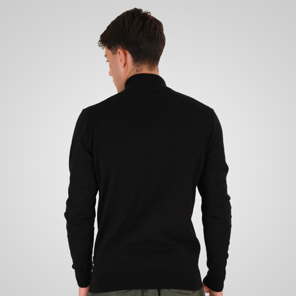 262RKNIT-8052 KNITS HALF-ZIP WITH DENSE EMBROIDERY BLACK