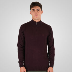 262RKNIT-8052 KNITS HALF-ZIP WITH DENSE EMBROIDERY BORDEAUX MELANGE