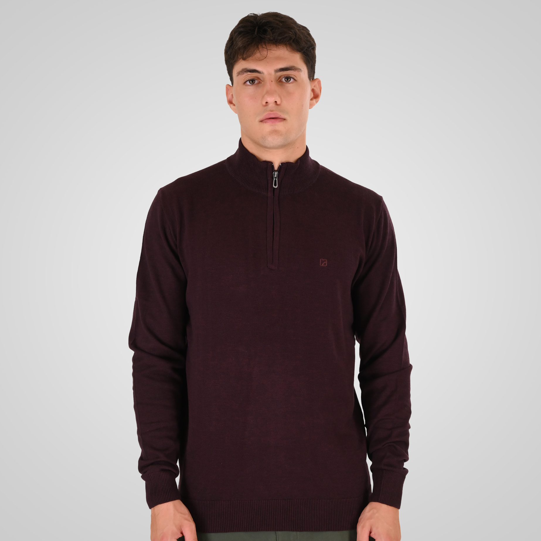 262RKNIT-8052 KNITS HALF-ZIP WITH DENSE EMBROIDERY BORDEAUX MELANGE - Image 1
