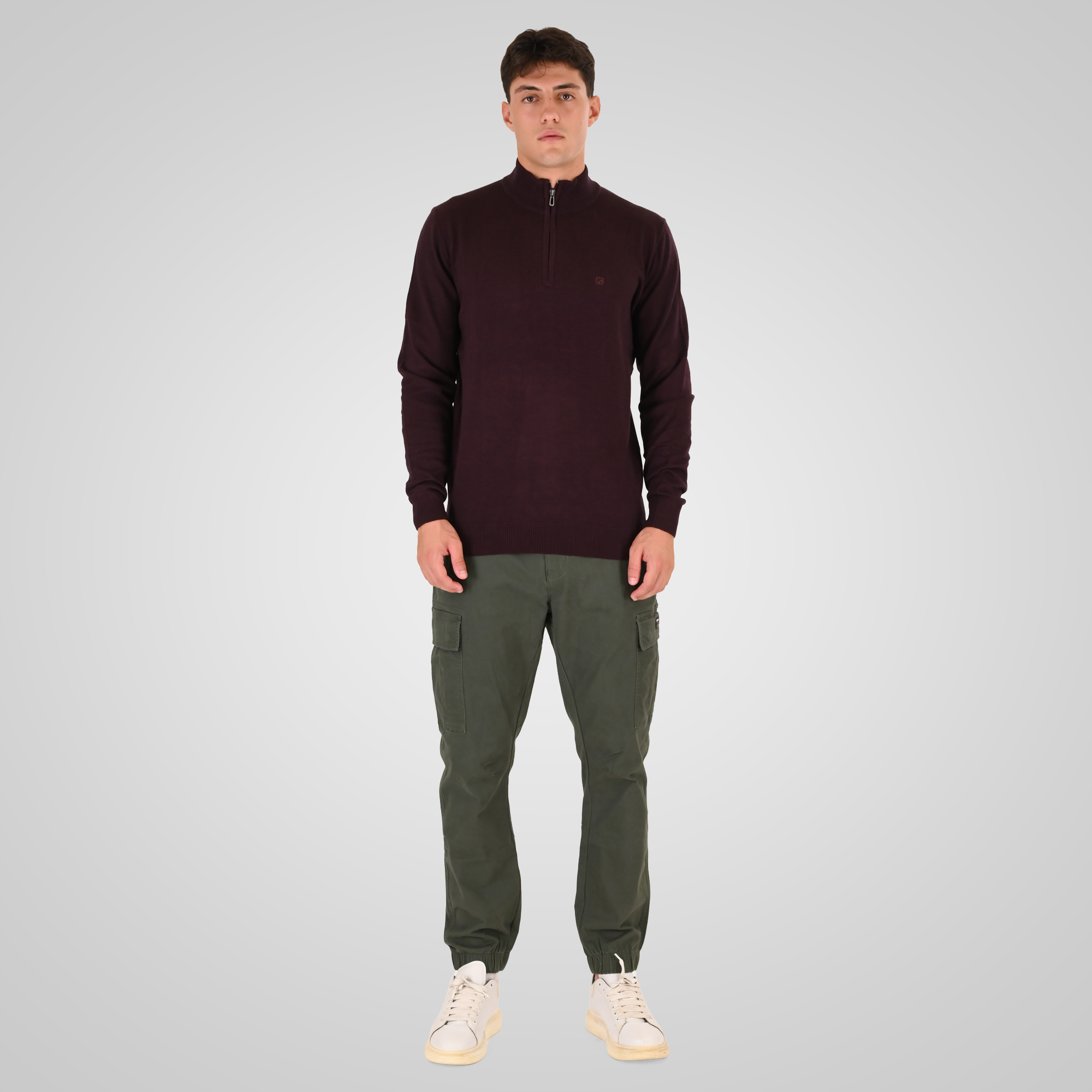 262RKNIT-8052 KNITS HALF-ZIP WITH DENSE EMBROIDERY BORDEAUX MELANGE - Image 2