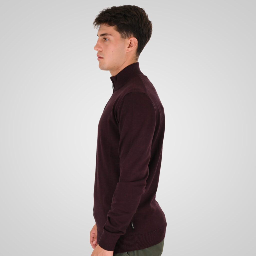 262RKNIT-8052 KNITS HALF-ZIP WITH DENSE EMBROIDERY BORDEAUX MELANGE