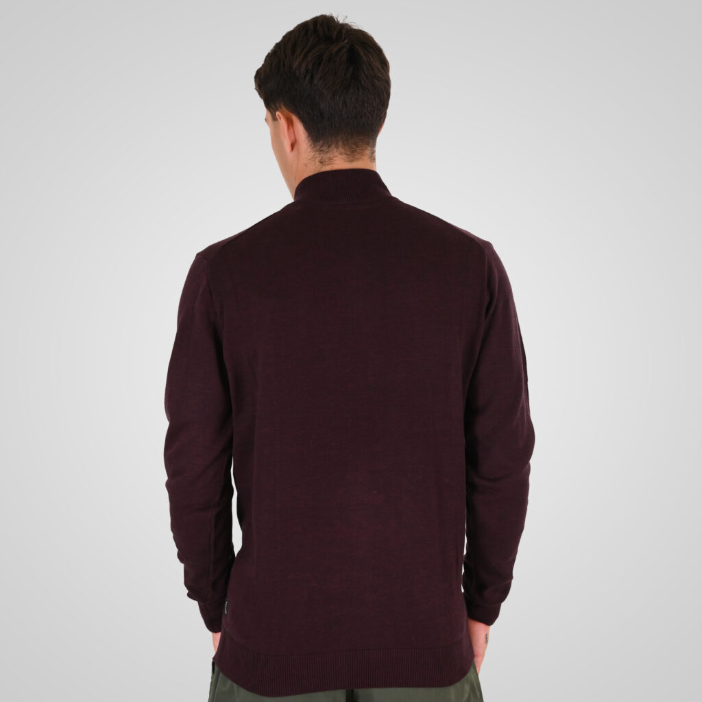 262RKNIT-8052 KNITS HALF-ZIP WITH DENSE EMBROIDERY BORDEAUX MELANGE