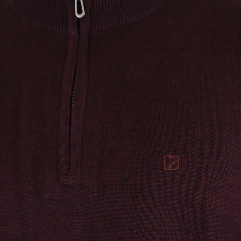 262RKNIT-8052 KNITS HALF-ZIP WITH DENSE EMBROIDERY BORDEAUX MELANGE