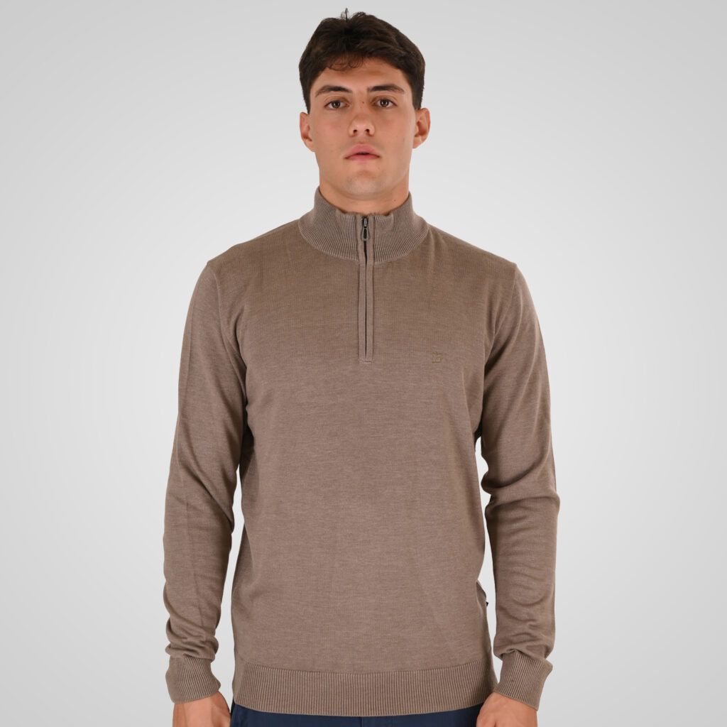 262RKNIT-8052 KNITS HALF-ZIP WITH DENSE EMBROIDERY CIGAR MELANGE