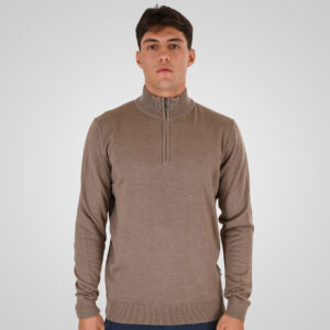 262RKNIT-8052 KNITS HALF-ZIP WITH DENSE EMBROIDERY CIGAR MELANGE