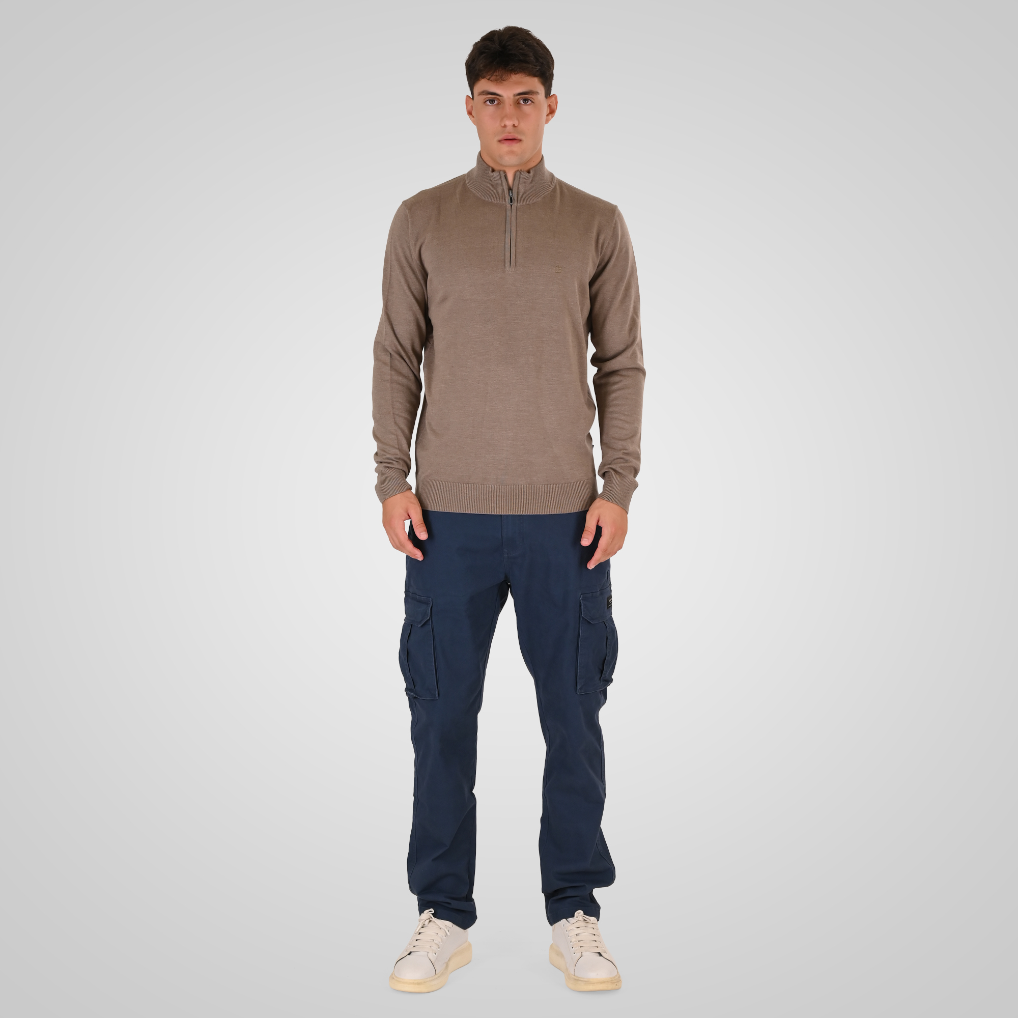 262RKNIT-8052 KNITS HALF-ZIP WITH DENSE EMBROIDERY CIGAR MELANGE - Image 2