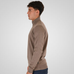 262RKNIT-8052 KNITS HALF-ZIP WITH DENSE EMBROIDERY CIGAR MELANGE - Image 3