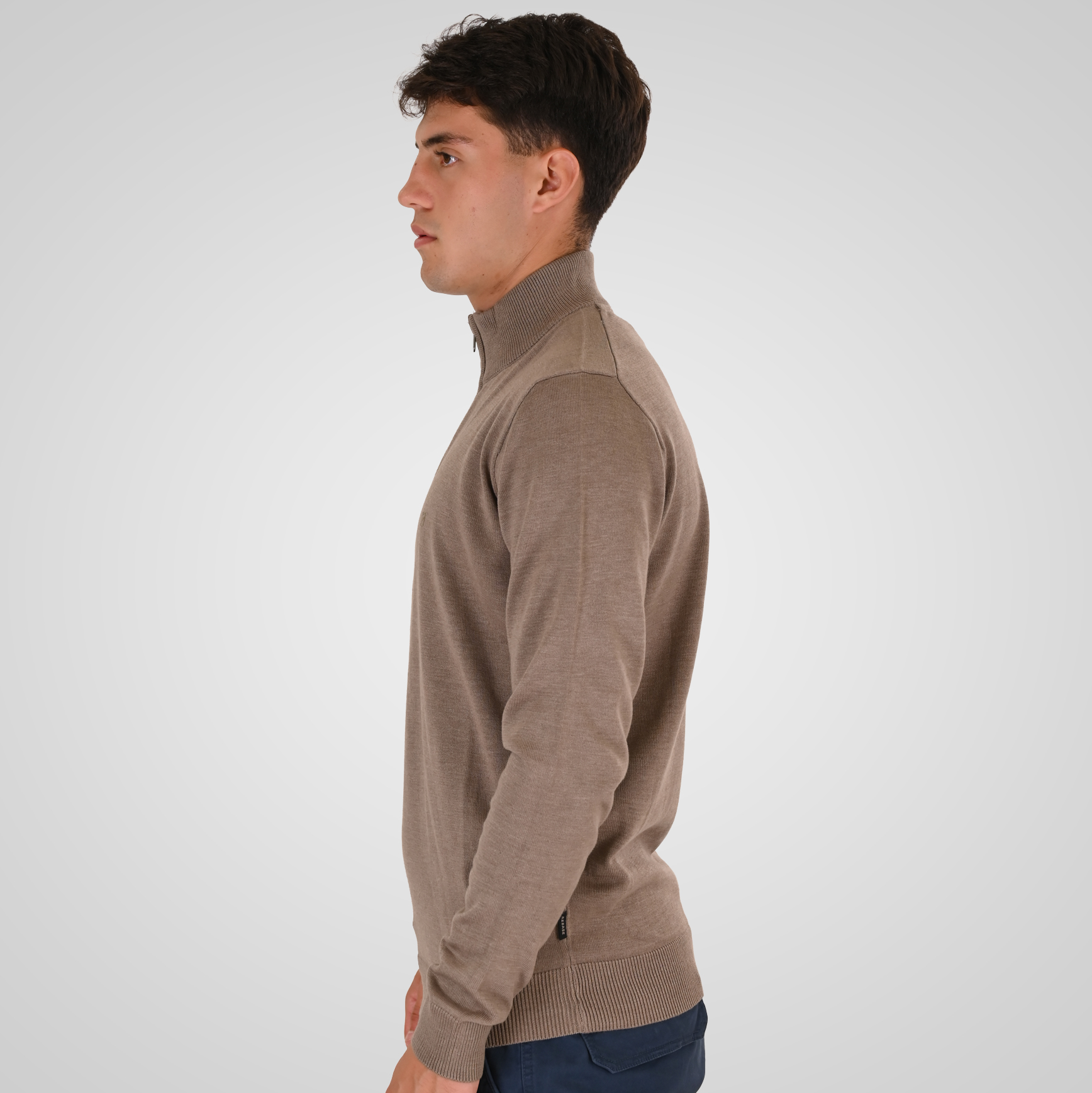 262RKNIT-8052 KNITS HALF-ZIP WITH DENSE EMBROIDERY CIGAR MELANGE - Image 3